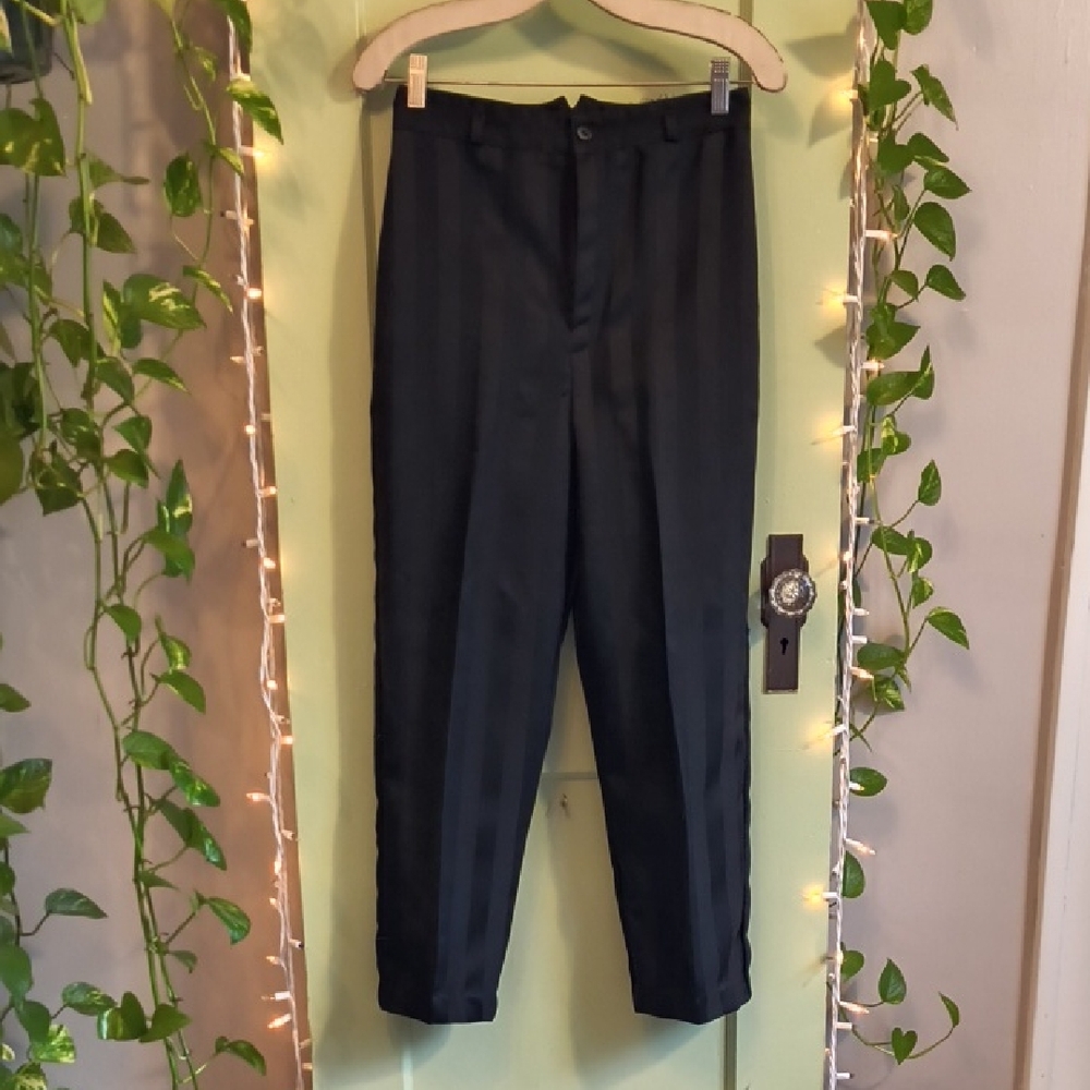Women's High Waisted Black On Black Pin Striped Trouser Pant 11 P